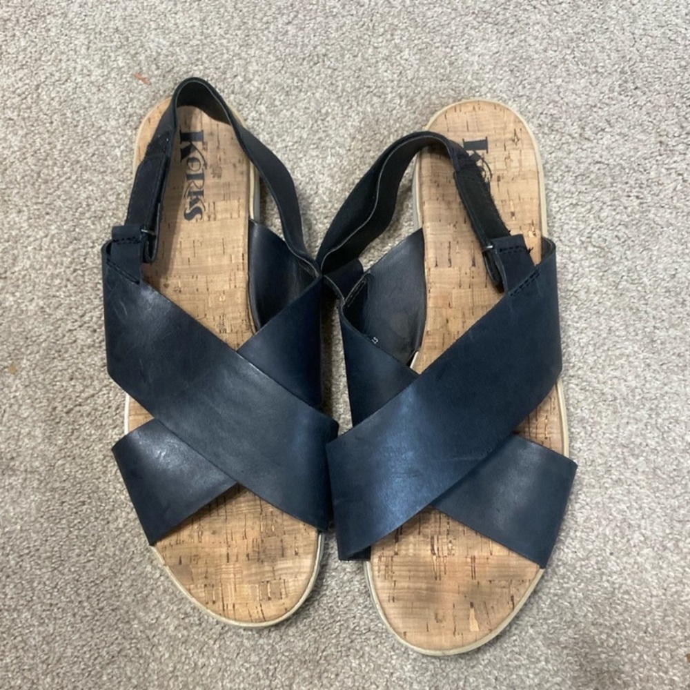 Korks Black Cross Strap Sandals Size 11